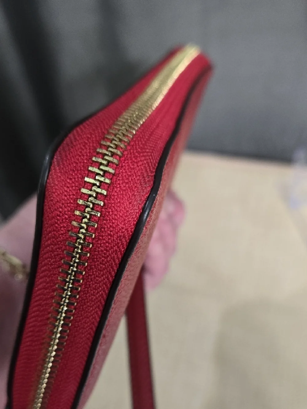 Coach Red Saffiano Zip-Around Wristlet Wallet with Detachable Strap - Picture 12 of 13